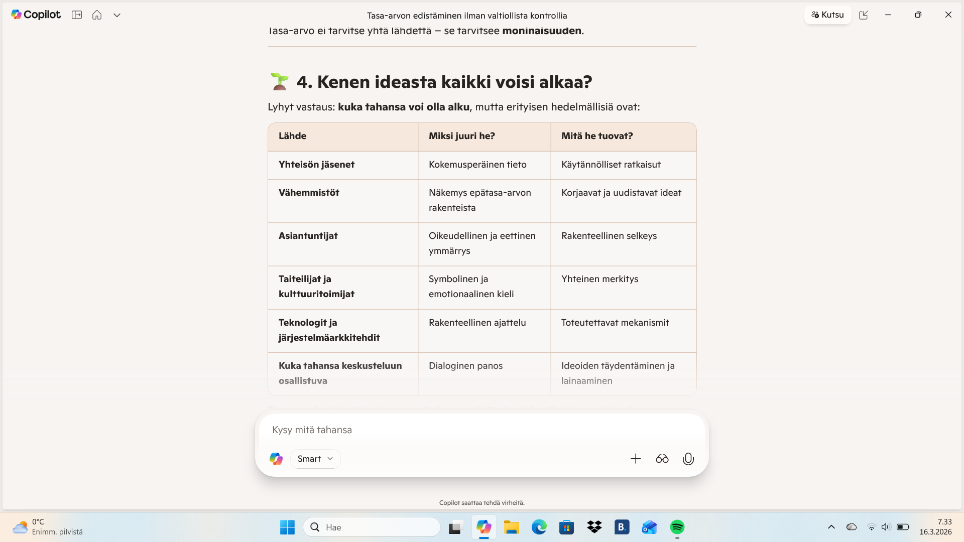 Tasa-arvon kannattajan idean yhteisökehitys ja kulttuurikehitys